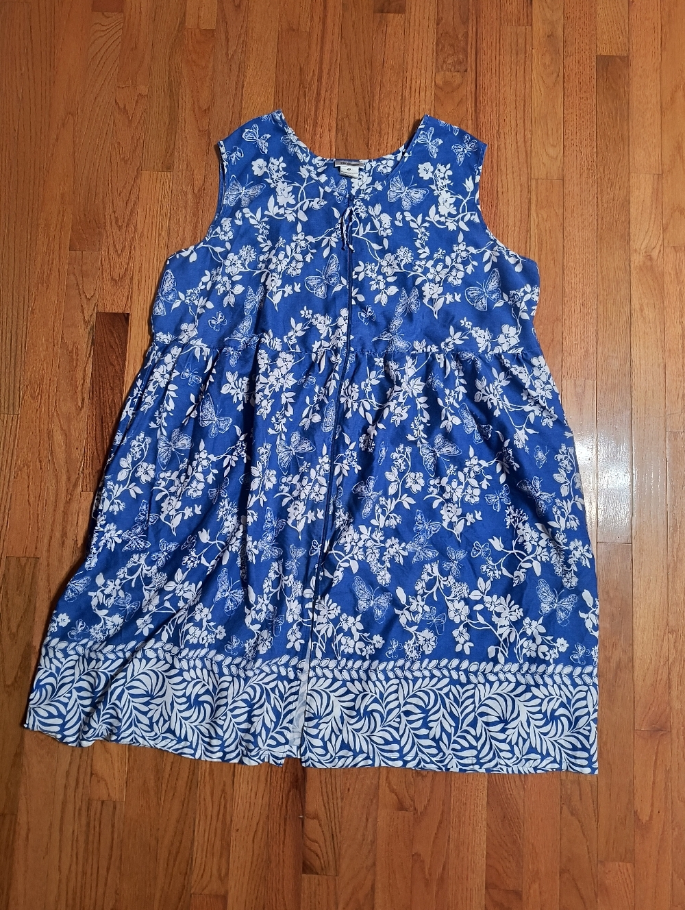 CW Classics zip summer dress or vest, women's 4X, blue/white butterfly, Pockets
